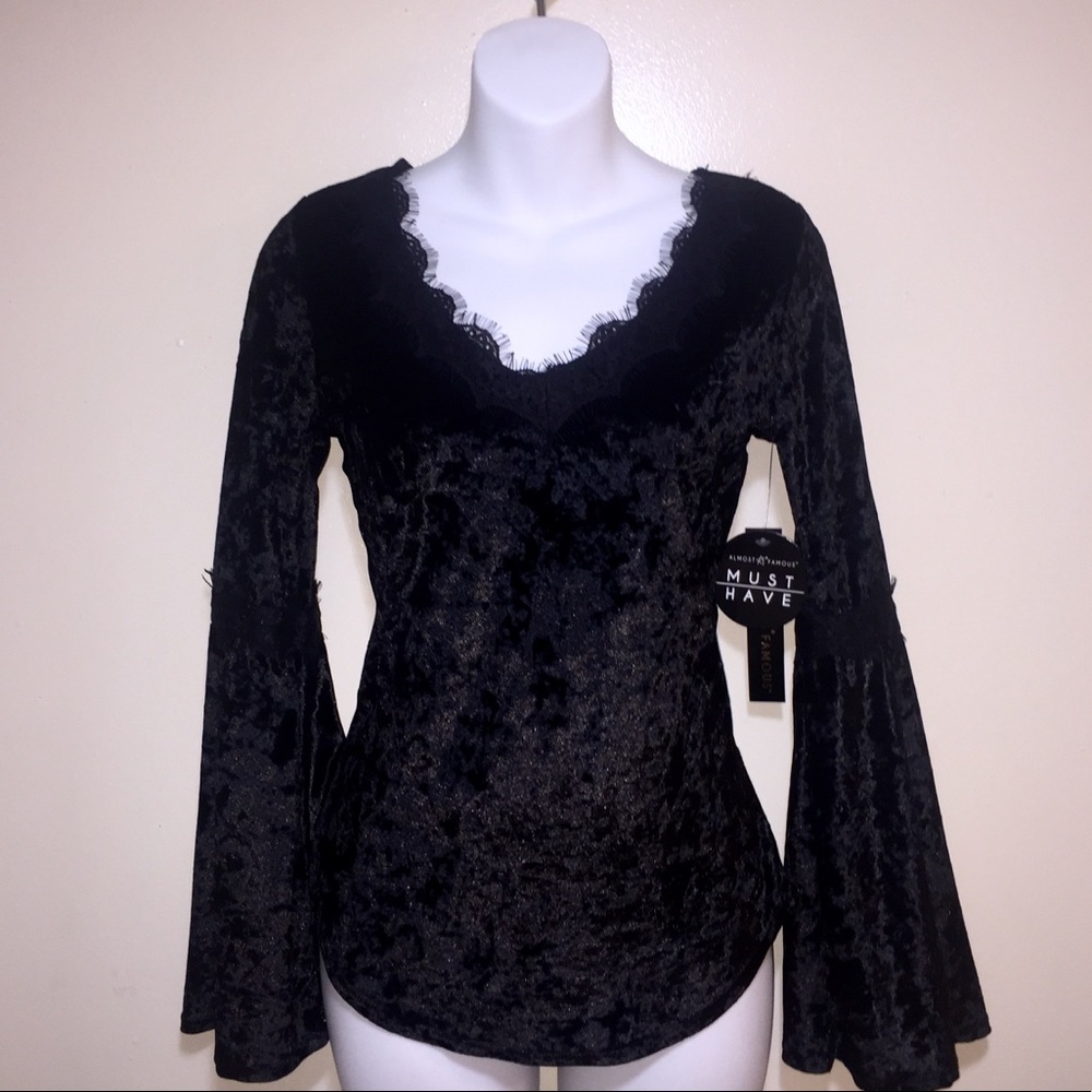 ALMOST FAMOUS Black long sleeve velvet top - Picture 2 of 8